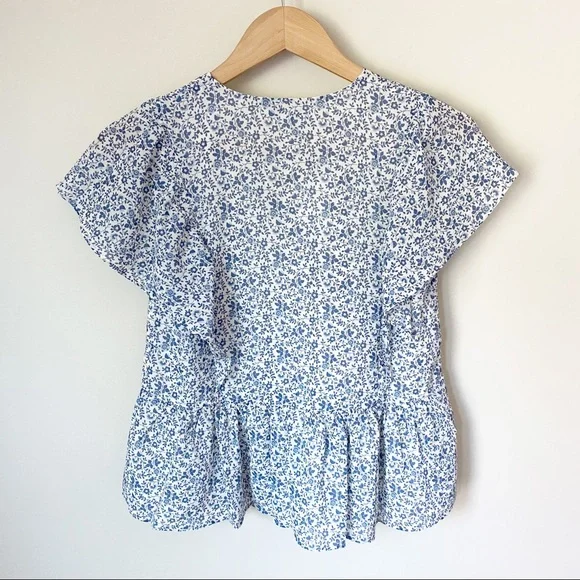 Madewell Ruffle Sleeve Georgette Peplum Top Floral Vintage Parchment XXS NWT - Picture 11 of 12